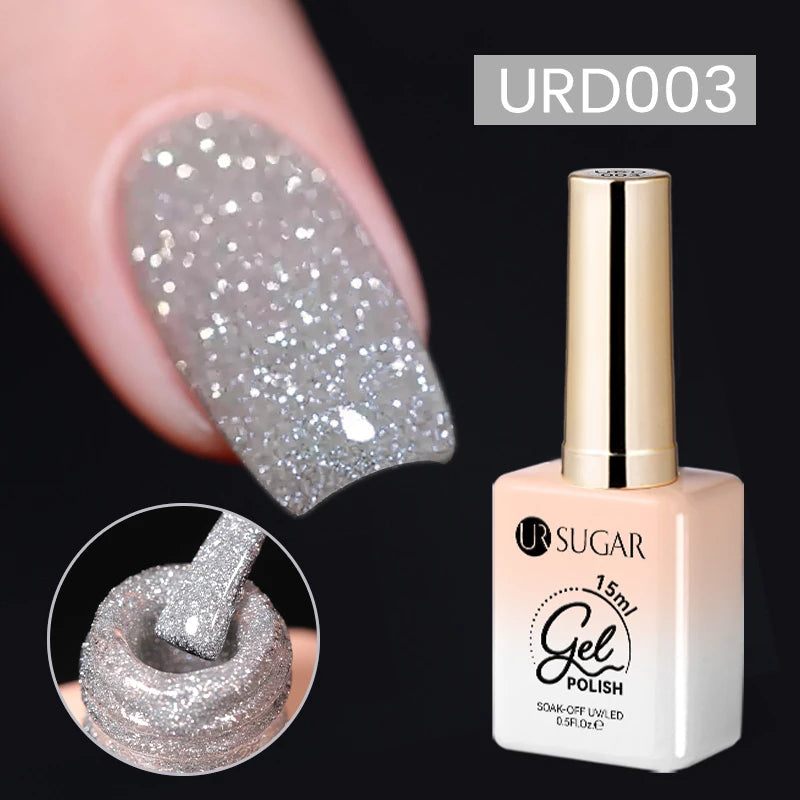 UR SUGAR 15ml Sliver Reflective Nail Gel Polish Shining Glitter Semi Permanent Soak Off UV Gel Sparkle Effect Nail Art Manicure 