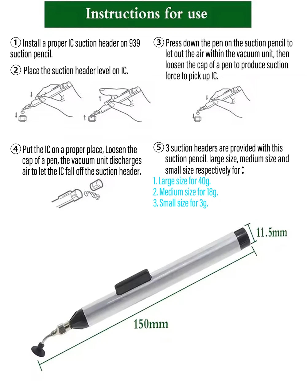 Vacuum Pickup Pen for IC and SMD Components