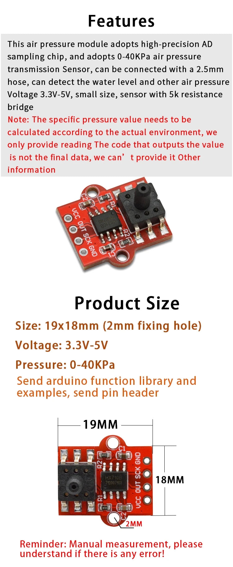 TENSTAR 3pcs Digital Barometric Pressure Sensor Module 0- 40KPa Water Level Controller Board Liquid Flow Sensor