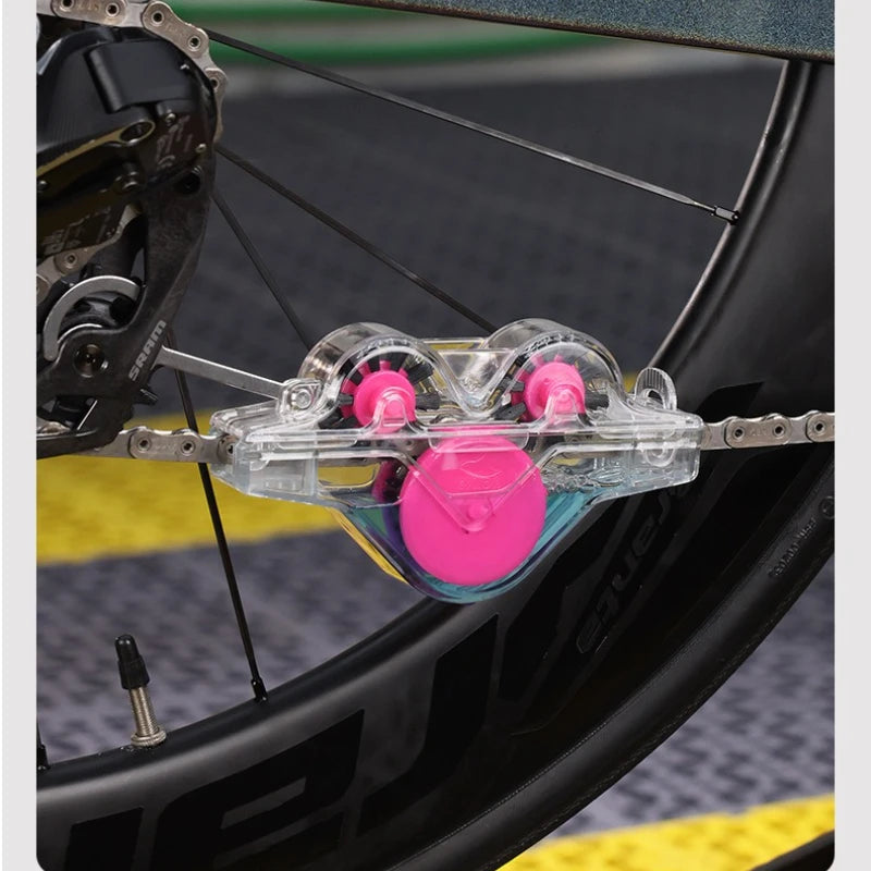 Transparent Bicycle Chain Cleaner with Pink Brushes