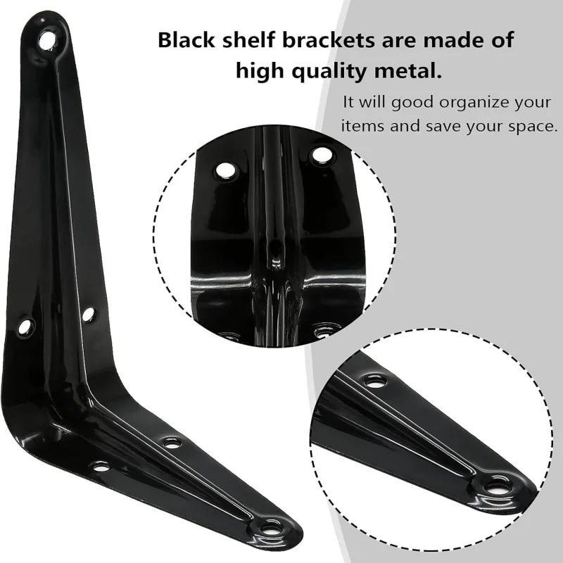 Reinforced Black Shelf Brackets, 2/6-Piece Packs