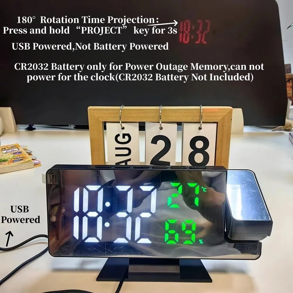 USB Projection Clock with Temperature and Humidity