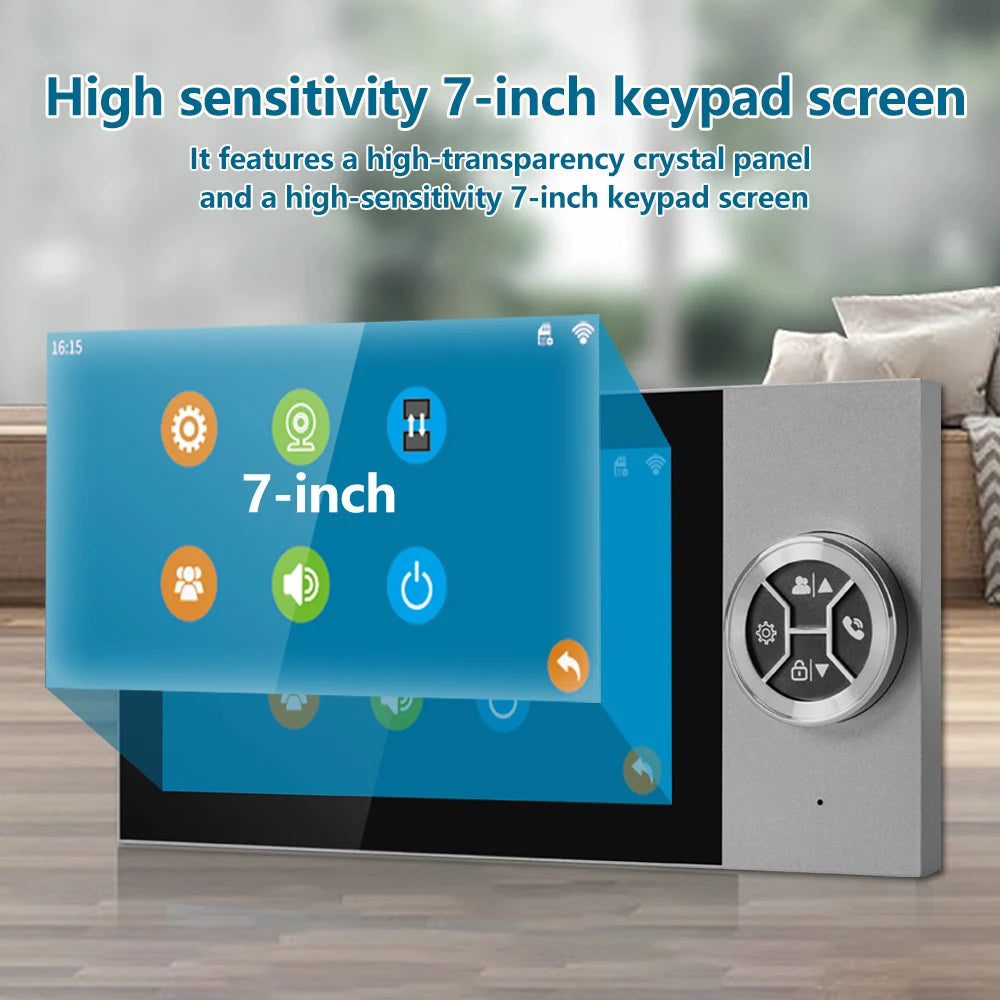 7 Pouces 4-Filaire AHD WIFI Video Portier Intercom 1080P HD Visible Doorbell avec application Tuya Contrôle à distance et Visualiseur d’interstice