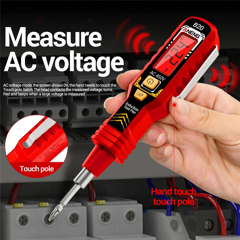 ANENG B20 Digitaler Spannungsprüfstift mit Taschenlampe, hochpräziser Schraubendreher, elektrischer Induktionsprüfstift