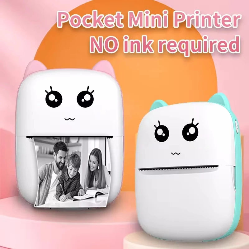 Portable thermal printer mini cat print photo pocket thermal label printer 58mm printing wireless Bluetooth Android iOS printers 