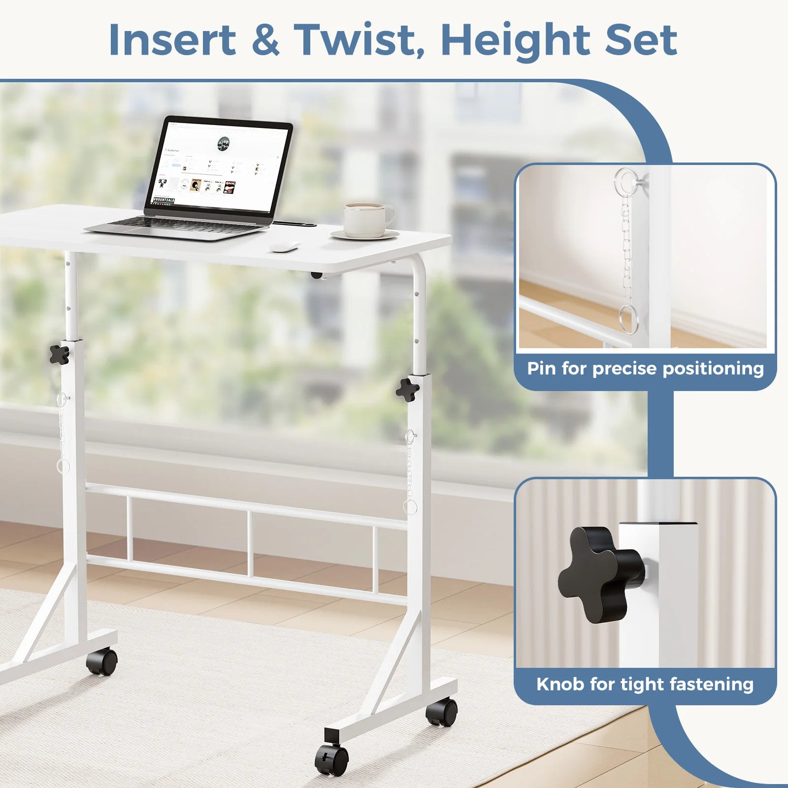 Adjustable Mobile Standing Desk with Locking Wheels for Home Office