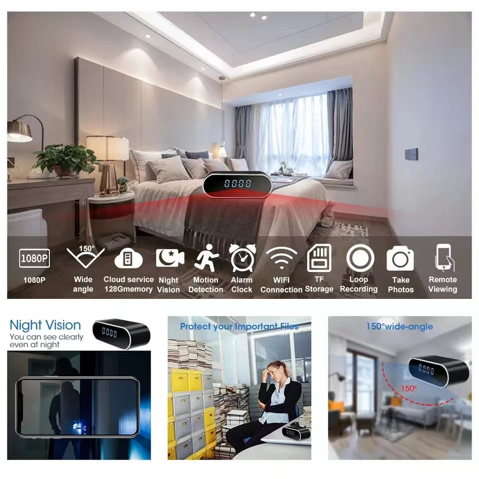 1080P WiFi Mini Camera Full HD Clock Camera with Movement Detect Night Vision for Home and Office Surveillance Spy-shop.com