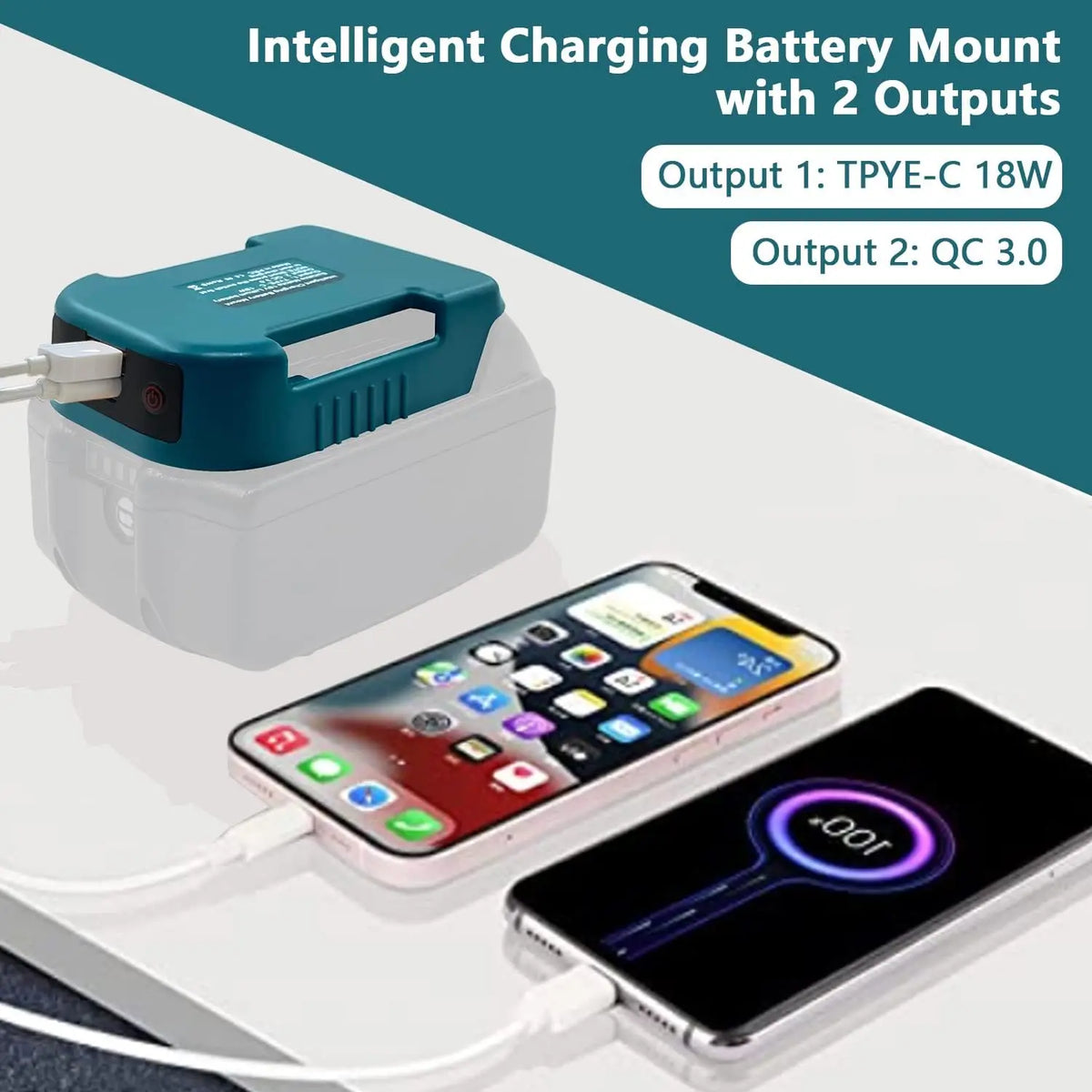 USB Charger Adapter for Makita 18V/40V Battery with USB & Type-C Fast Charging Power Wheel Adapter Charger (No Battery)