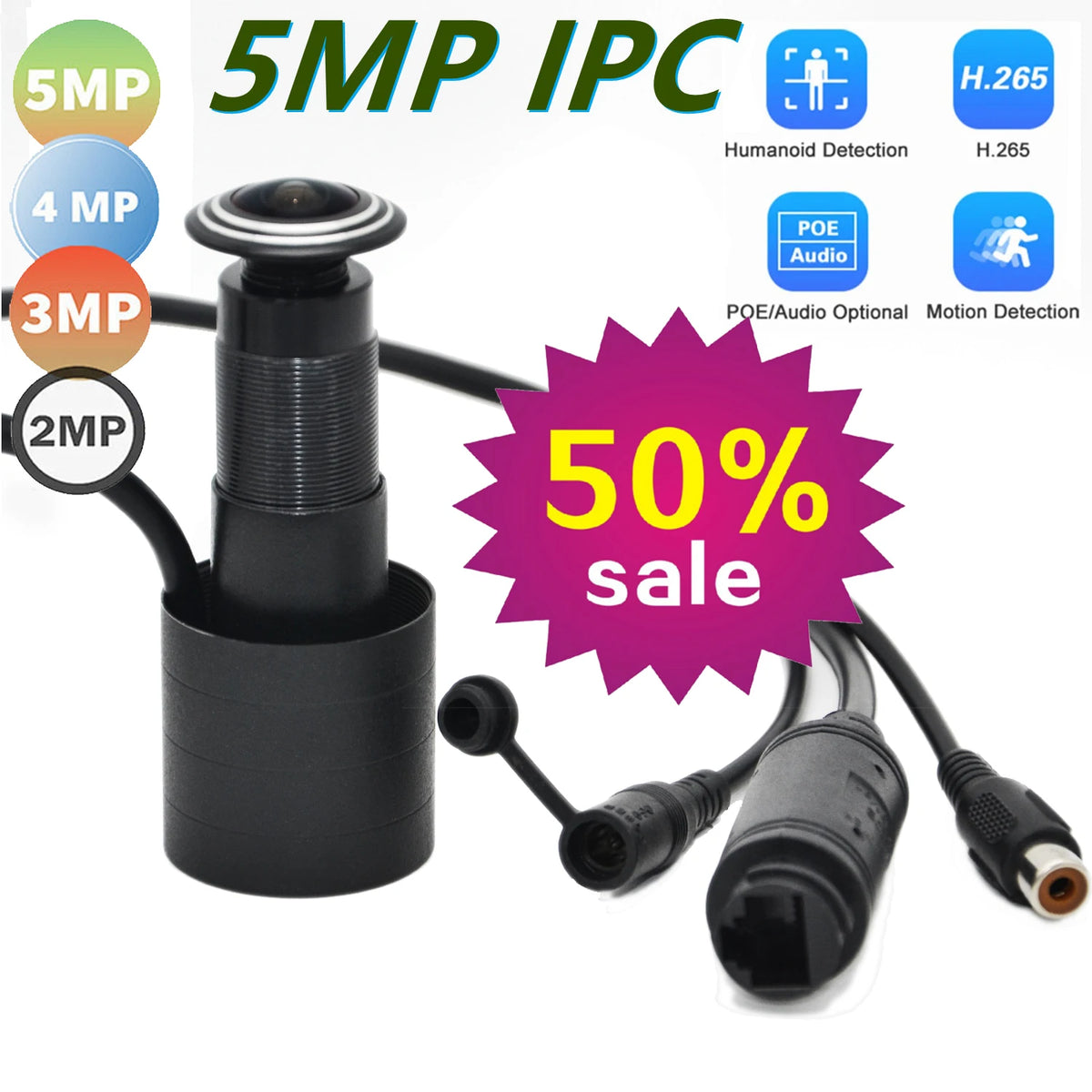 5MP Door Peephole Camera with Motion Detection