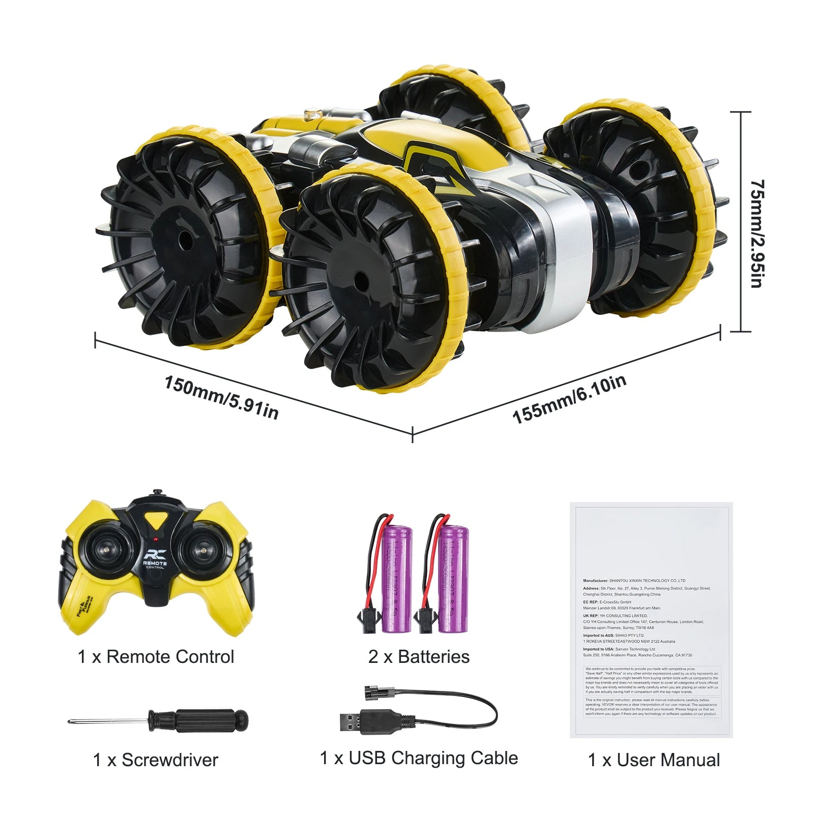 Auto RC anfibia 2.4GHz per acrobazie, veicolo per terra e acqua