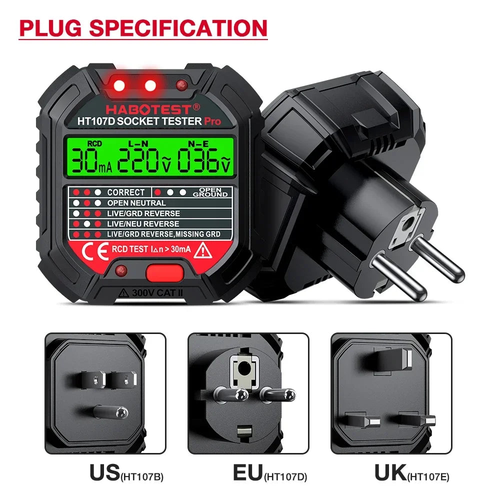 Socket Wiring Tester with Plug and Model Options