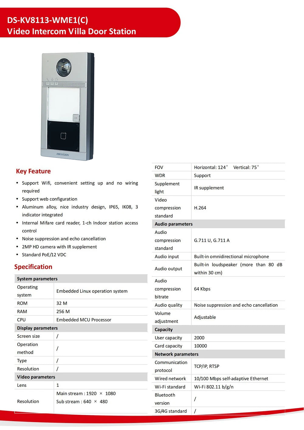 HIKVISION Original Multi-language POE Video intercom KIT,include DS-KV8113-WME1(C) & DS-KH6350-WTE1 & PoE Switch Spy-shop.com