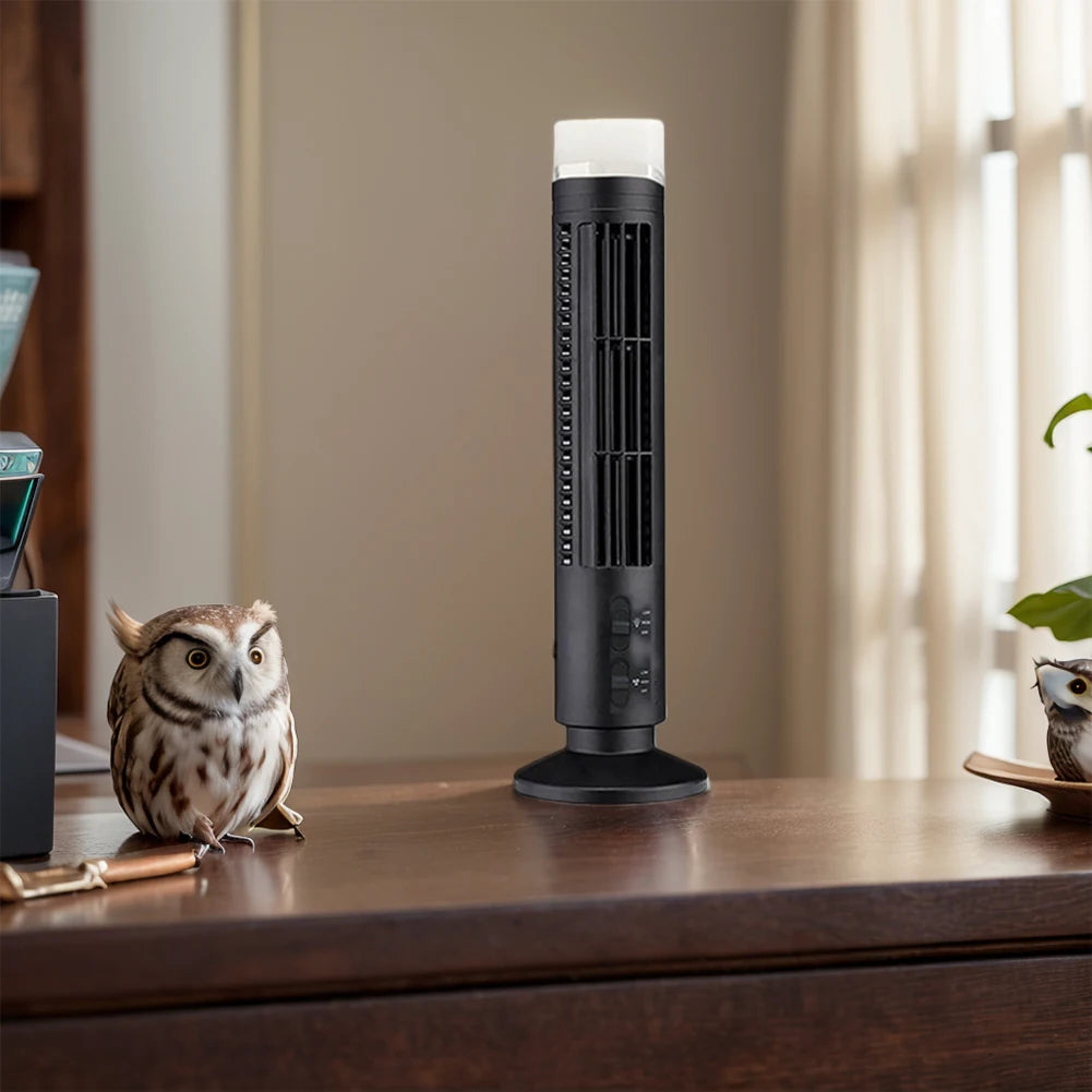 Beznástrojový LED věžový ventilátor s USB napájením a 90° oscilací