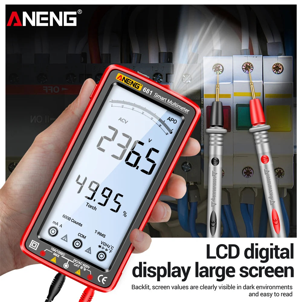 ANENG 681 Rechargable Digital Professional Multimeter Non-contact Voltage Tester AC/DC Voltage Meter LCD Screen Current Tester 