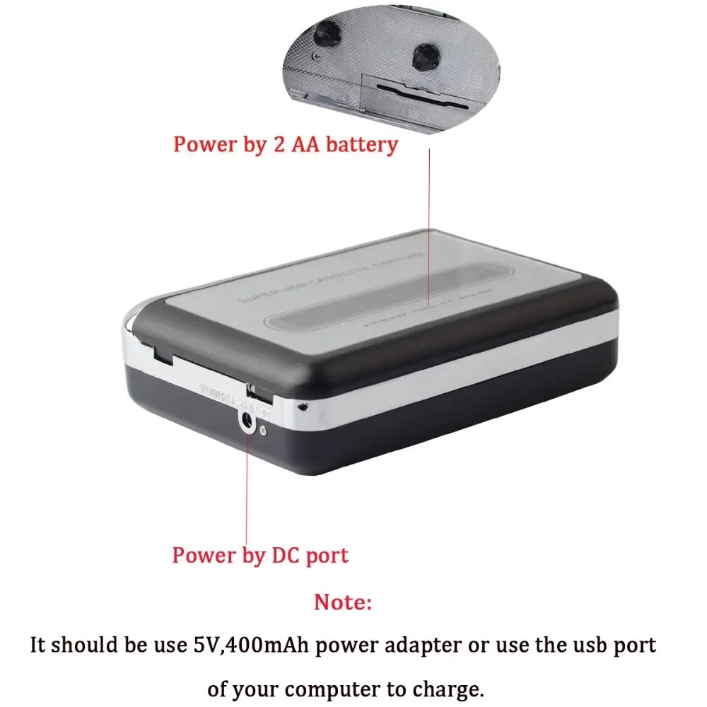 Portable USB Cassette Player & Tape-to-MP3 Converter