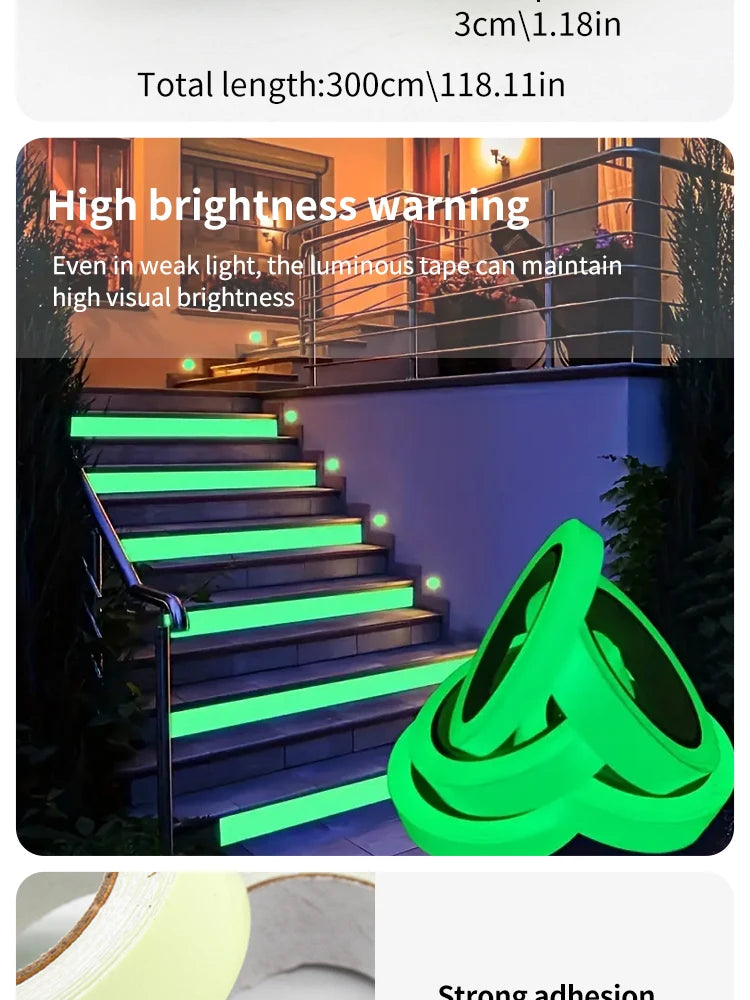 Self-adhesive Luminous Safety Tape, DIY Decorative Glowing Tape, Stage Stair Safety Warning Tape Green Fluorescent Warning Tape 