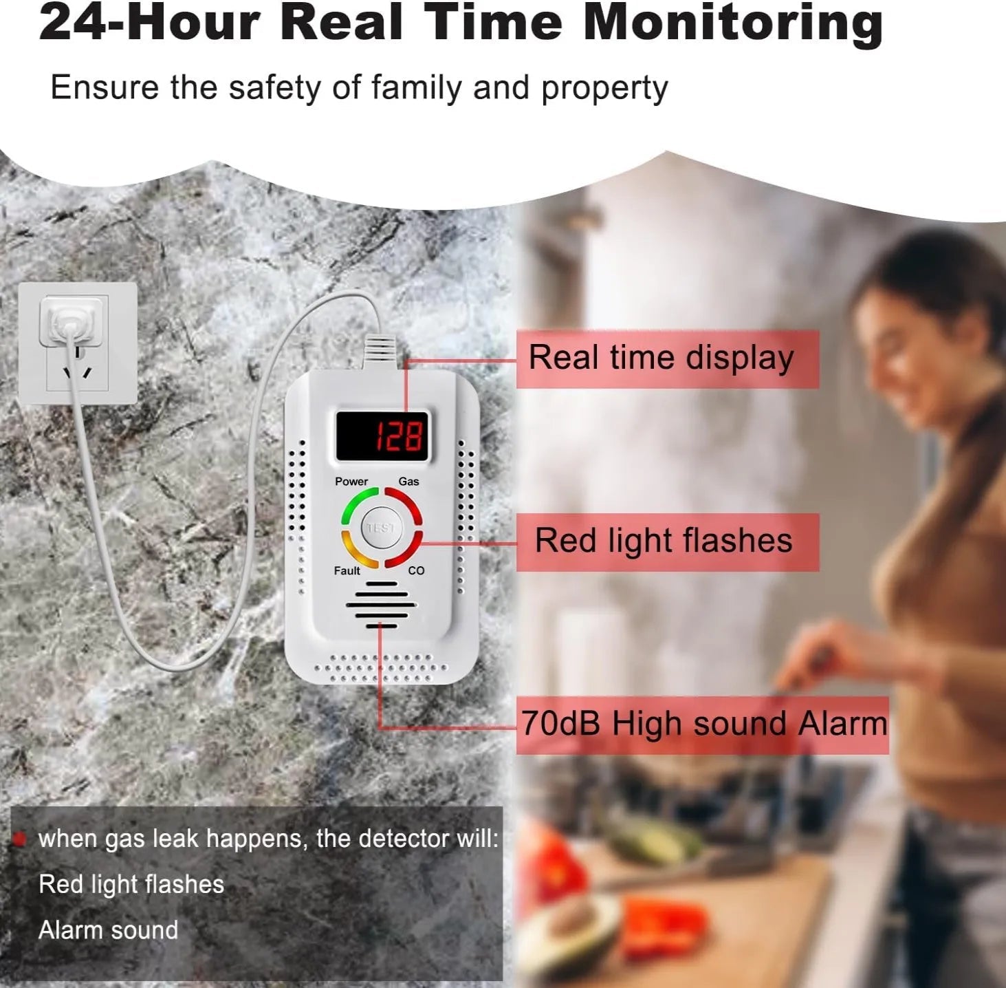 2 in1 Natural Gas Detector And Carbon Monoxide CO Detector, Combustible Gas Leak Detector Monitor For Co, Lng, Lpg, Methane 