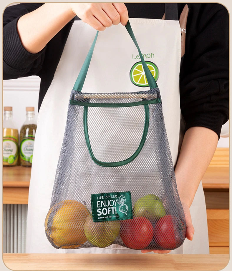 Reusable Storage Bags Kitchen Hanging Mesh Bag Home Fruit And Vegetable Storage Net Bag For Ginger Garlic Potatoes Onions 