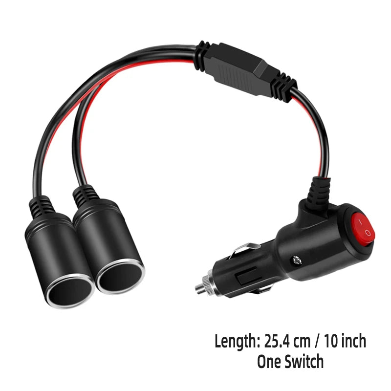 12V 24V 1 to 2 Car Cigarette Lighter 16AWG 1 to 2 Car Cigarette Lighter Splitter Adapter Power Charger with 10A Fuses