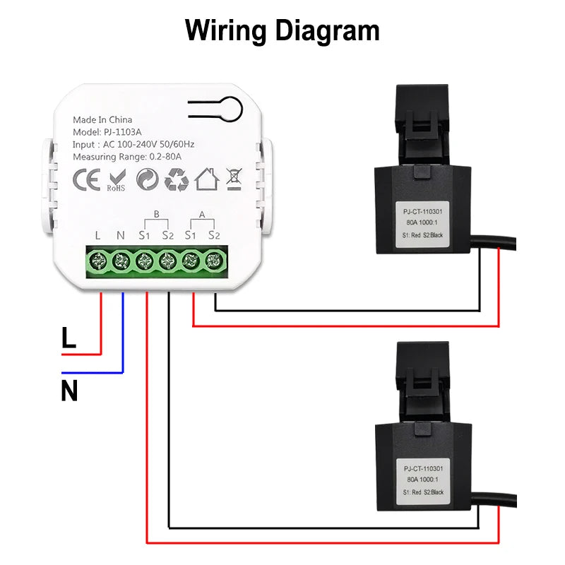 Misuratore di Energia WiFi Bidirezionale Tuya con Opzioni di Clamp