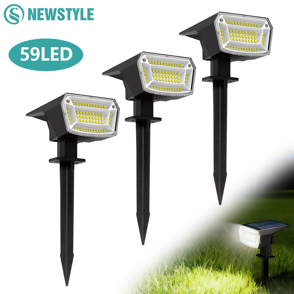 59/72 LED-Solarleuchten für den Außenbereich, wasserdicht nach IP65, 3 Beleuchtungsmodi, solarbetriebene Landschaftsstrahler für die Gartendekoration
