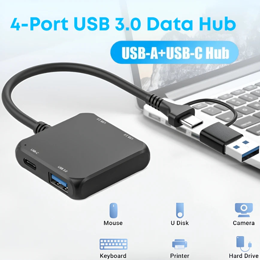 Four-Port USB Hub with Mixed USB-A/USB-C Options
