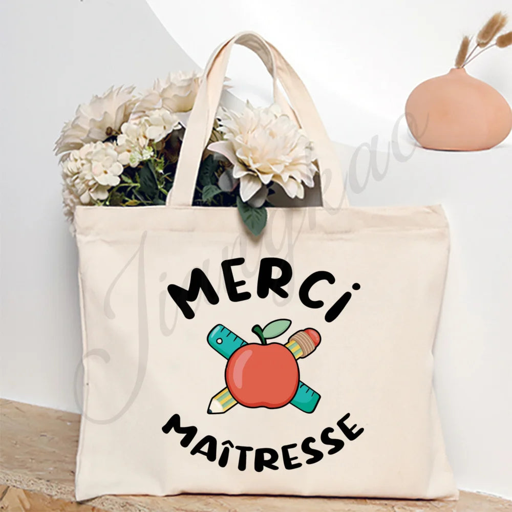 Thank You Teacher Stampa Francese Borsa a Spalla Donna Borsa in Tela Borse da Shopping Borse Femminili Borsa Riutilizzabile Migliori Regali per Maitresse