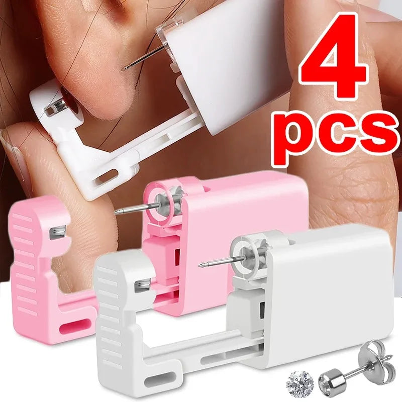 1-4Pcs Disposable Safe Painless Ear Piercing Tool, Healthy Sterile Punctur Kit Earring Studs Nose Rings Piercing Gun Set 