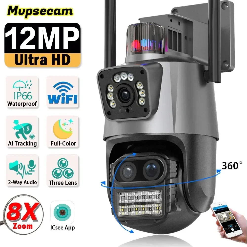 Three-Lens WiFi Camera with Two-Way Audio