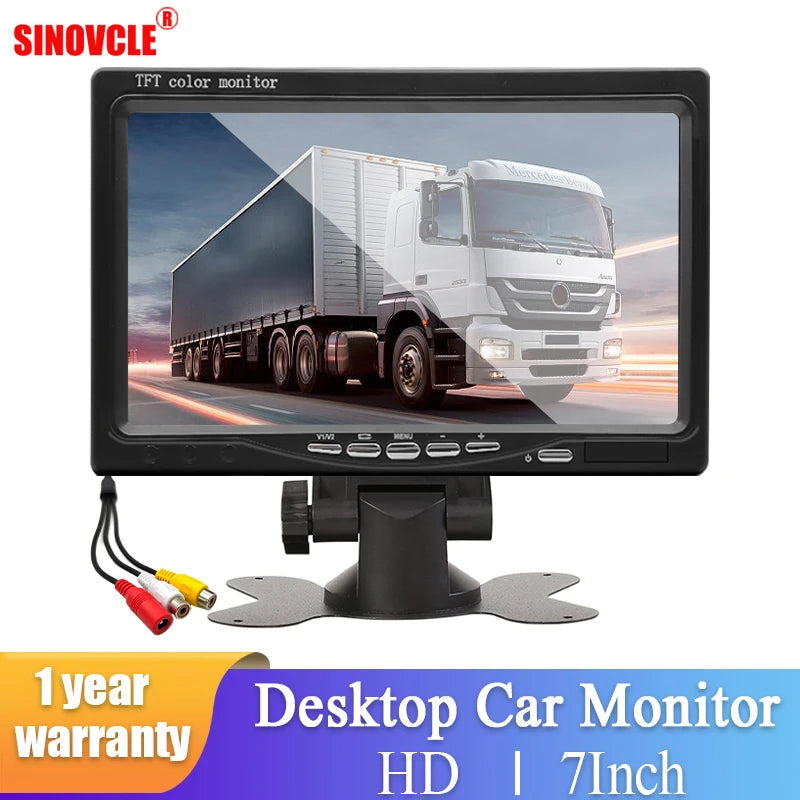 SINOVCLE 7 Inch Car Monitor Screen Rear View Camera HD Digital 2 Way Video Input Rearview Image 9V-36V TFT LCD Parking System 