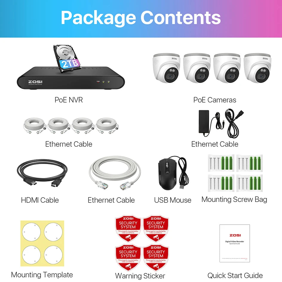 ZOSI 4MP PoE Outdoor Security Camera System with 8CH NVR