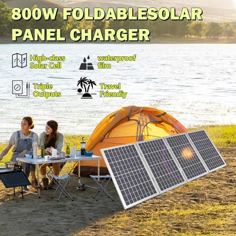 800W solárny panel Skladací rám Odolný, Prenosný solárny panel Dizajn pre kempovanie, vozidlo RV a núdzový prúd