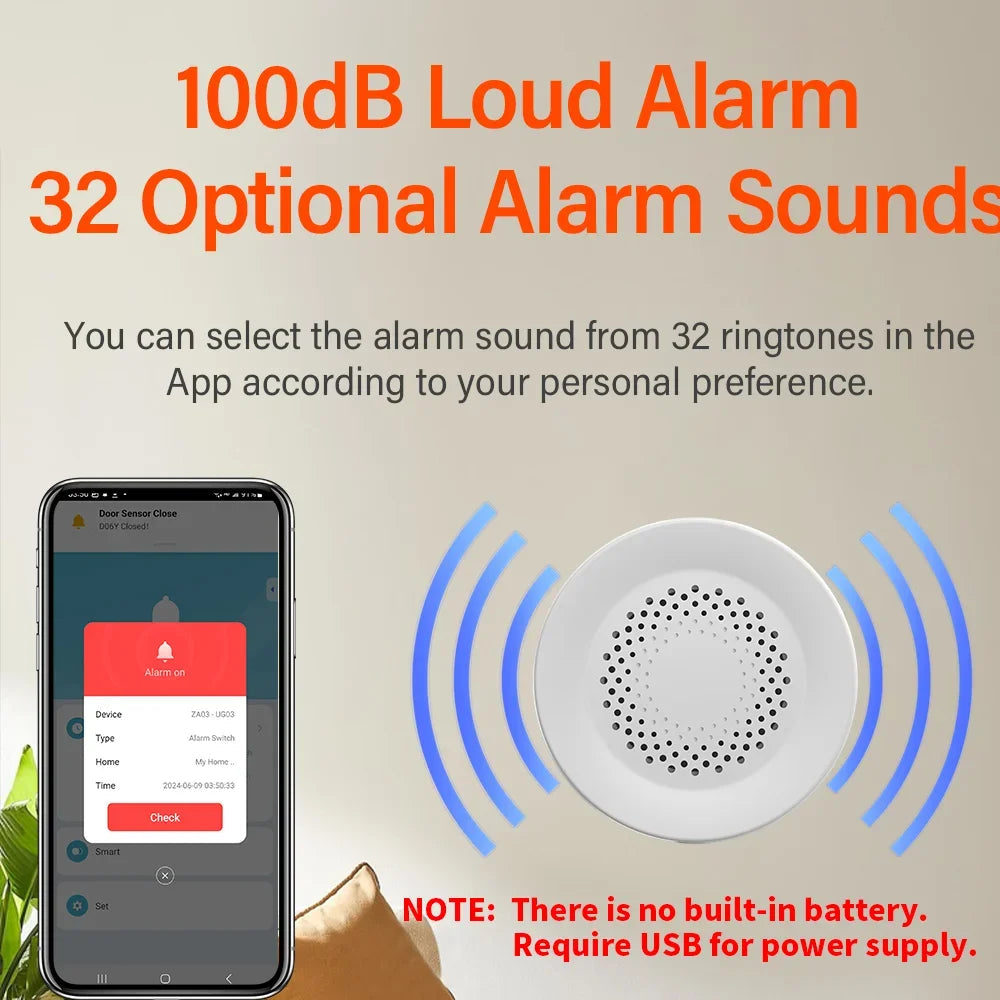 Tuya Zigbee Siren Alarm For Smart Home Security 100db Speaker Works With Alexa Yandex Alice Require Tuya Zigbee Hub. 