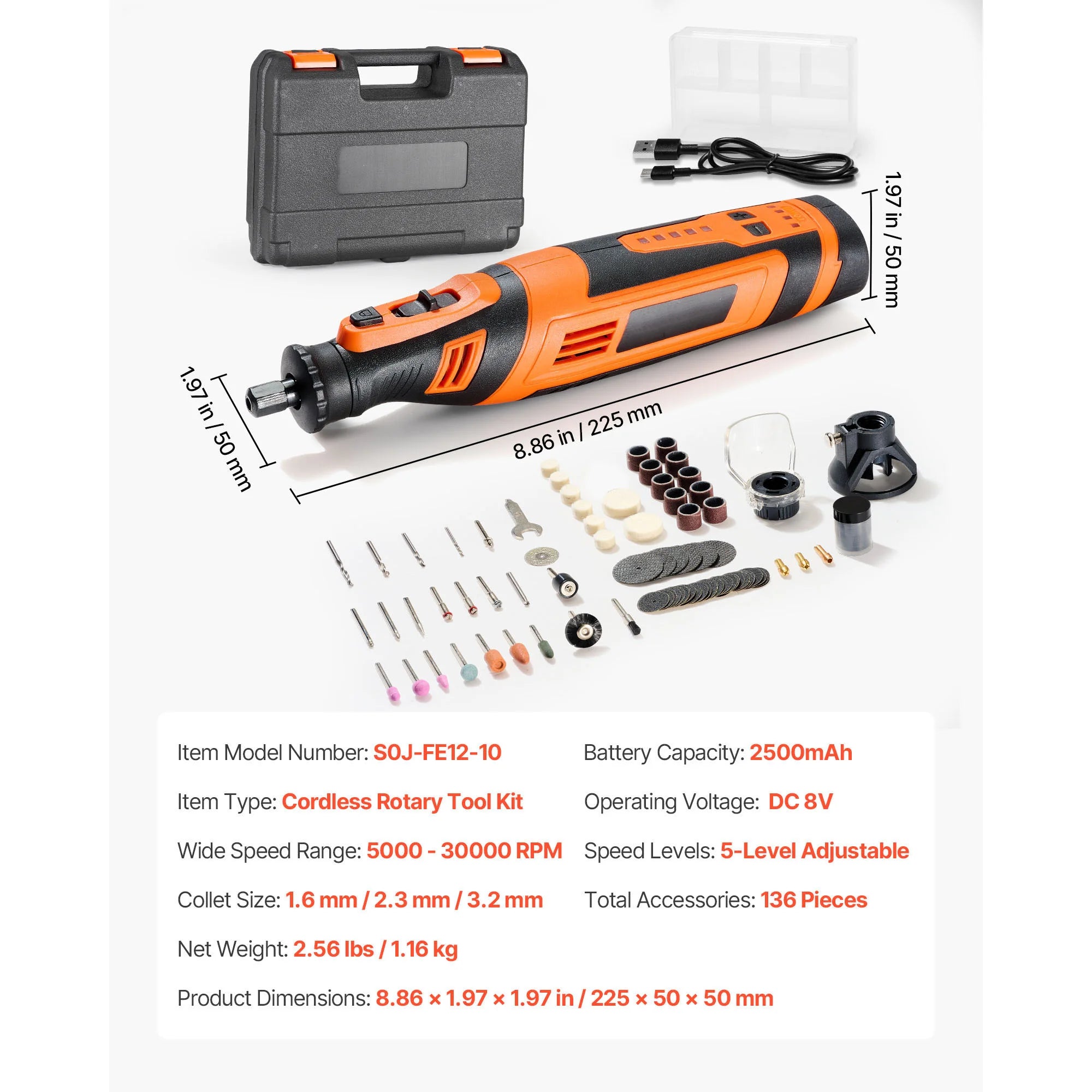Cordless Rotary Tool Kit with 5 Speeds for DIY Engraving Sanding