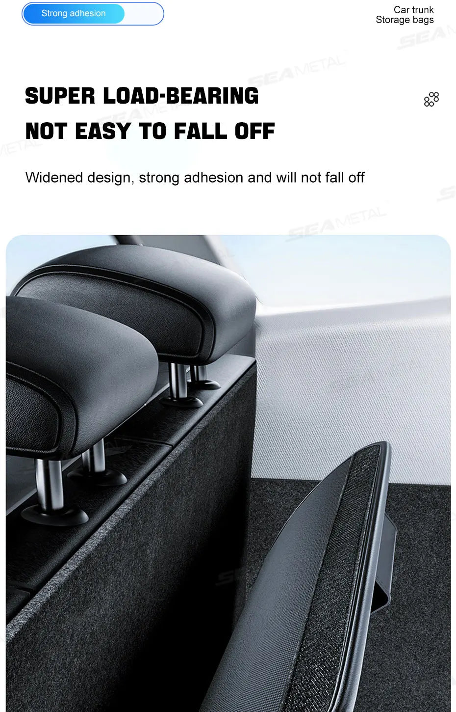 SEAMETAL SUV/MPV Trunk Storage Bag Wear-Resistant PU Leather Car Organizer Hook-and-Loop Fastener Auto Seat Back Storage Pouch