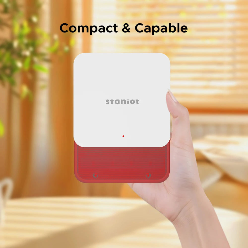 Staniot LoRa Wireless Strobe Siren 115dB High Decibel Alarm with Anti-Tamper Function 500m Long Transmission Range Smart Burglar Alarm for Smart Home Security
