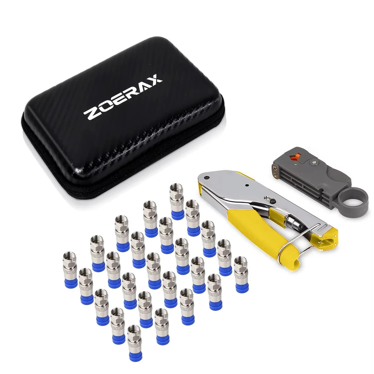 Coaxial Compression Tool Kit with RG6 Connectors