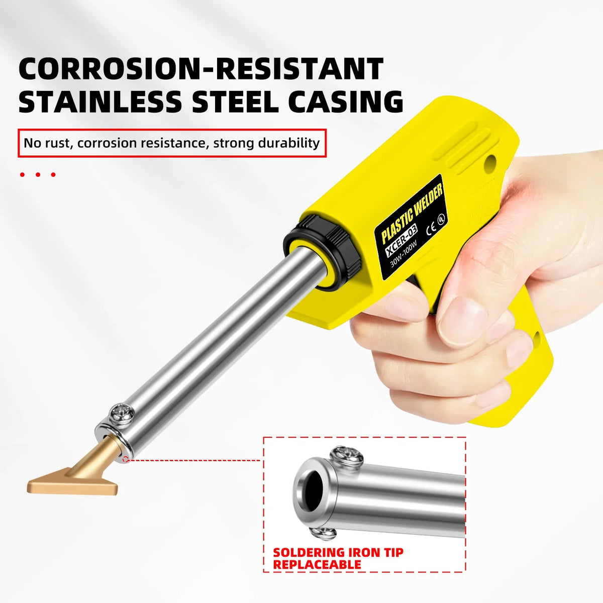 100W Plastic Repair Iron with Brass Trowel Tip, EU/US Kits