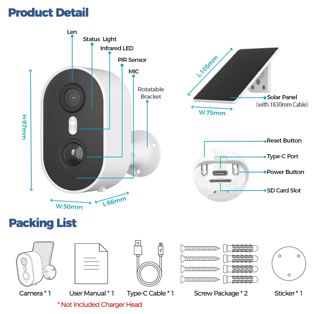 Alevio Vanjska Solarna Bežična Sigurnosna Kamera 4MP IP67
