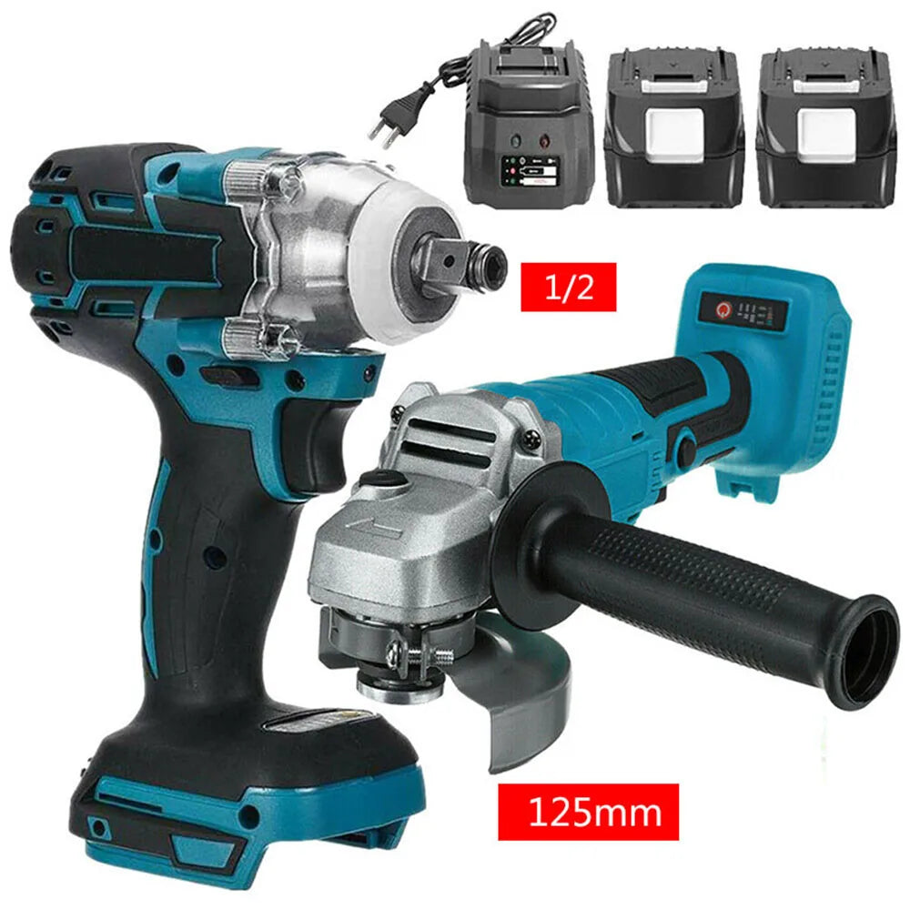 125mm Brushless Electric Angle Grinder and Impact Wrench Combo Kit
