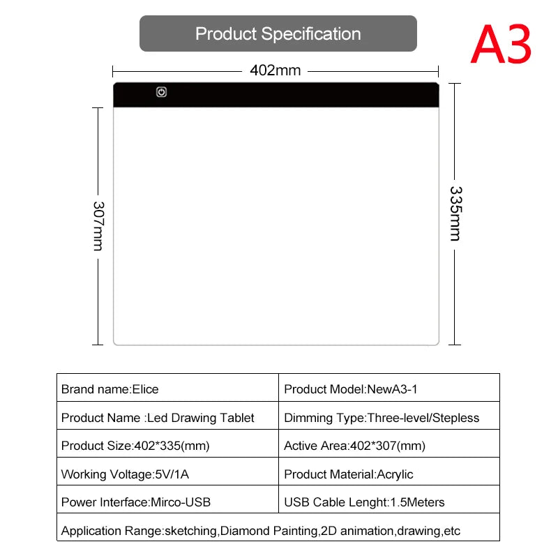 Piastra da tracing USB LED — Opzioni A3/A4/A5
