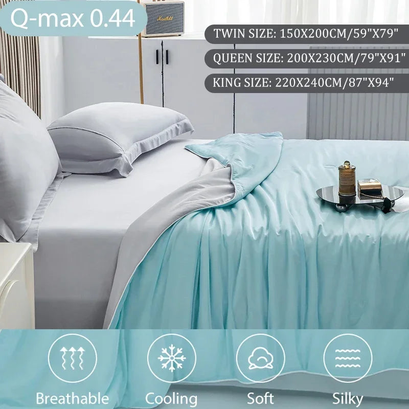 Air Condition Comforter for Summer Pure Color Ice Silk Cooling Blanket Lightweight and Smooth Twin/King Size Cold Quilt 