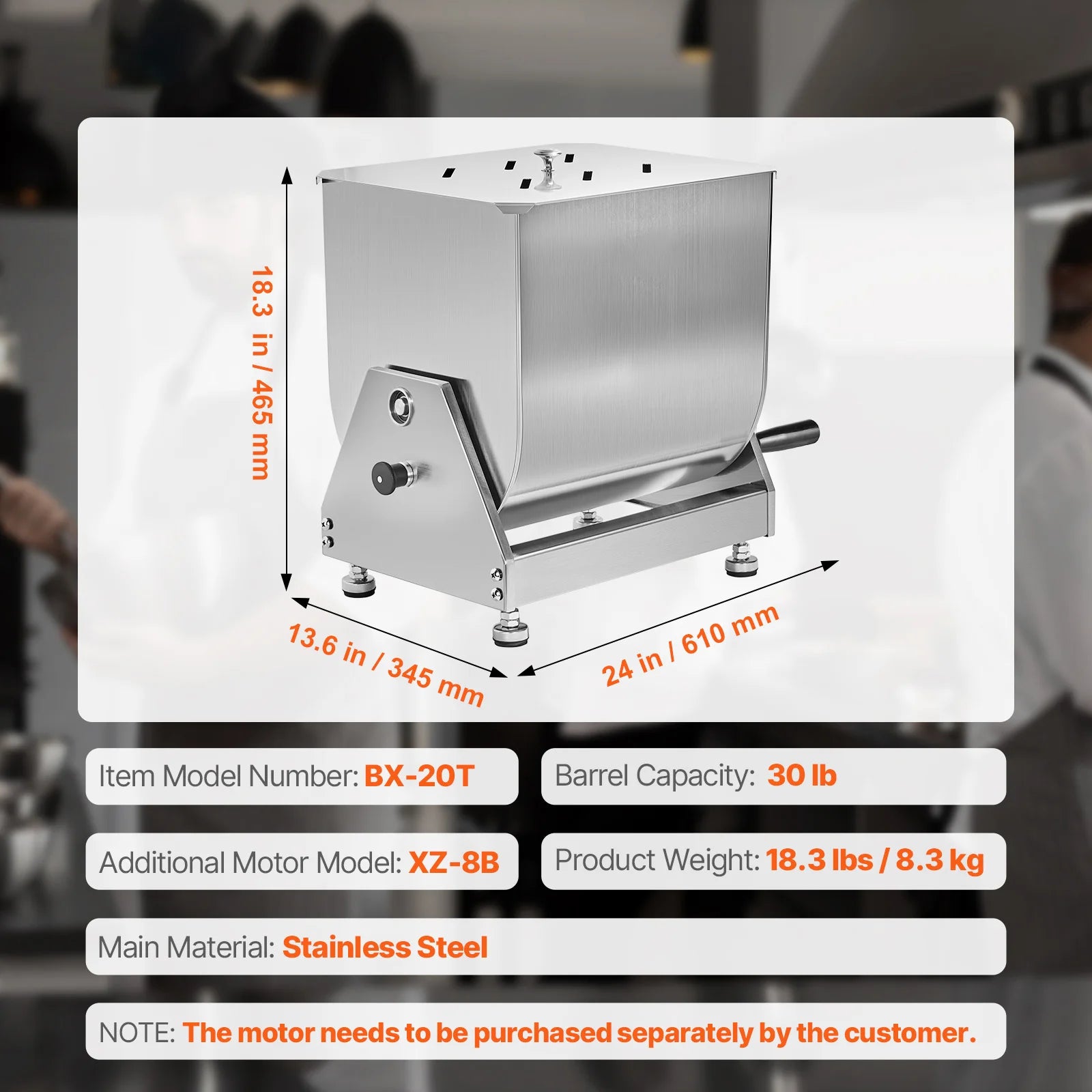 80L Manual Meat Mixer with Tilt Tank and Lid