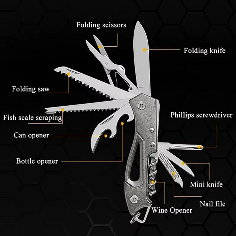 Outdoor Multitool Folding Swiss Knife Camp EDC Knife Portable Scissors Bottle Opener Military Fold Pocket Knife Protect Tool 