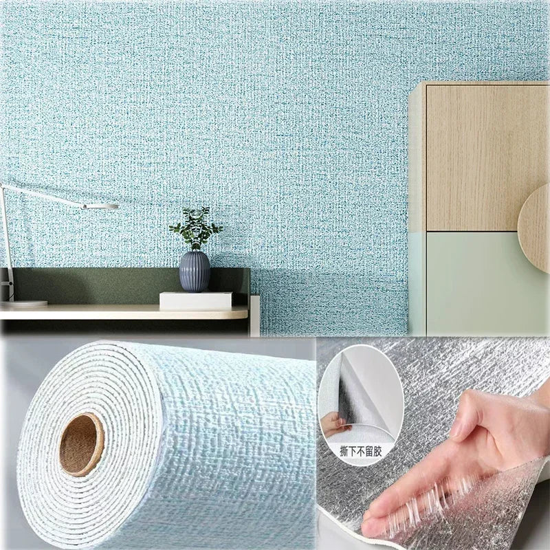 3D Self-Adhesive Linen Wallpaper Continuous Waterproof Wall Stickers Living Room Bedroom Kitchen Cabinet Waterproof Wall Sticker 