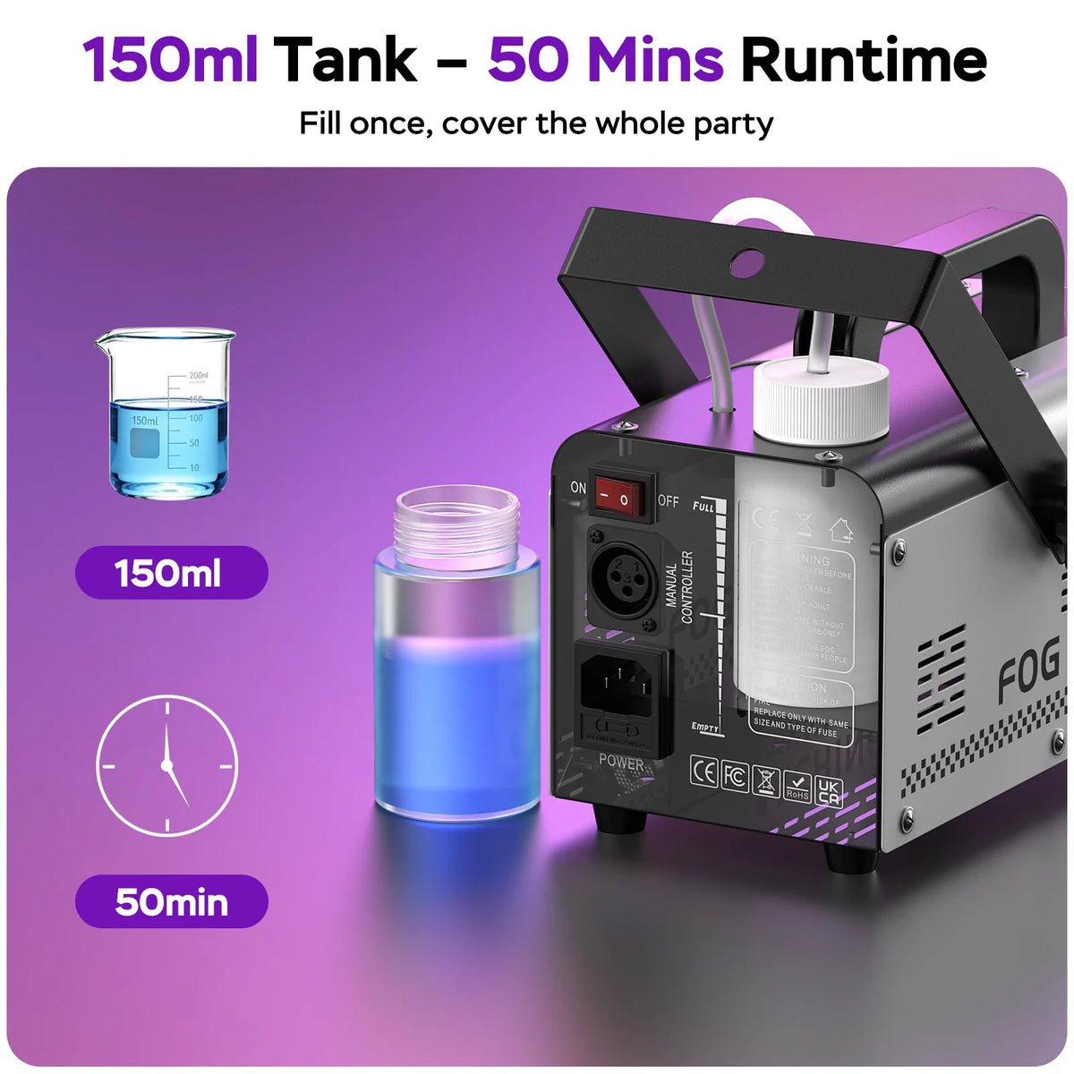 Macchina Fumo RGB 400W a 6 LED con Telecomando