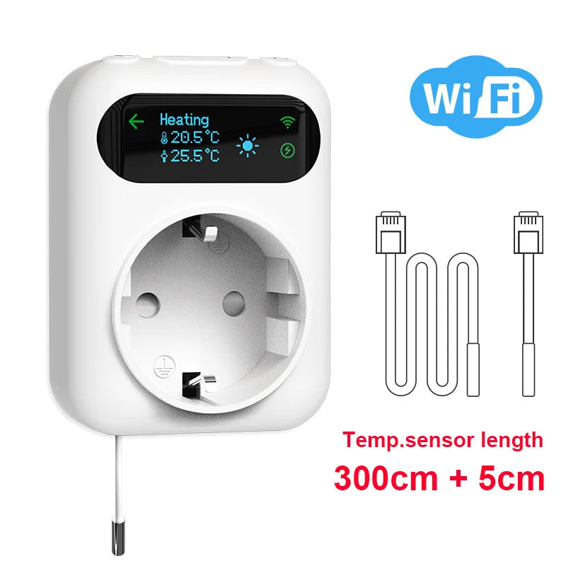 Tuya WIFI Digital Thermostat Socket 16A Outlet Plug Remote Temperature Controller Timer Switch Cooling Heating 3M NTC Sensor 
