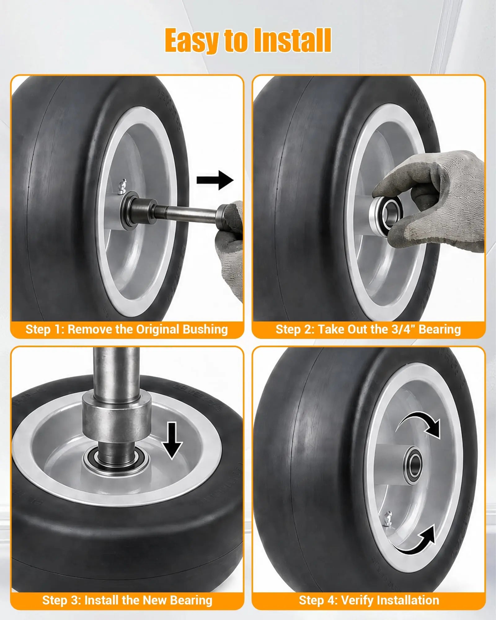 2 Pack Flat Free Zero Turn Mower Front Tires with Bearings