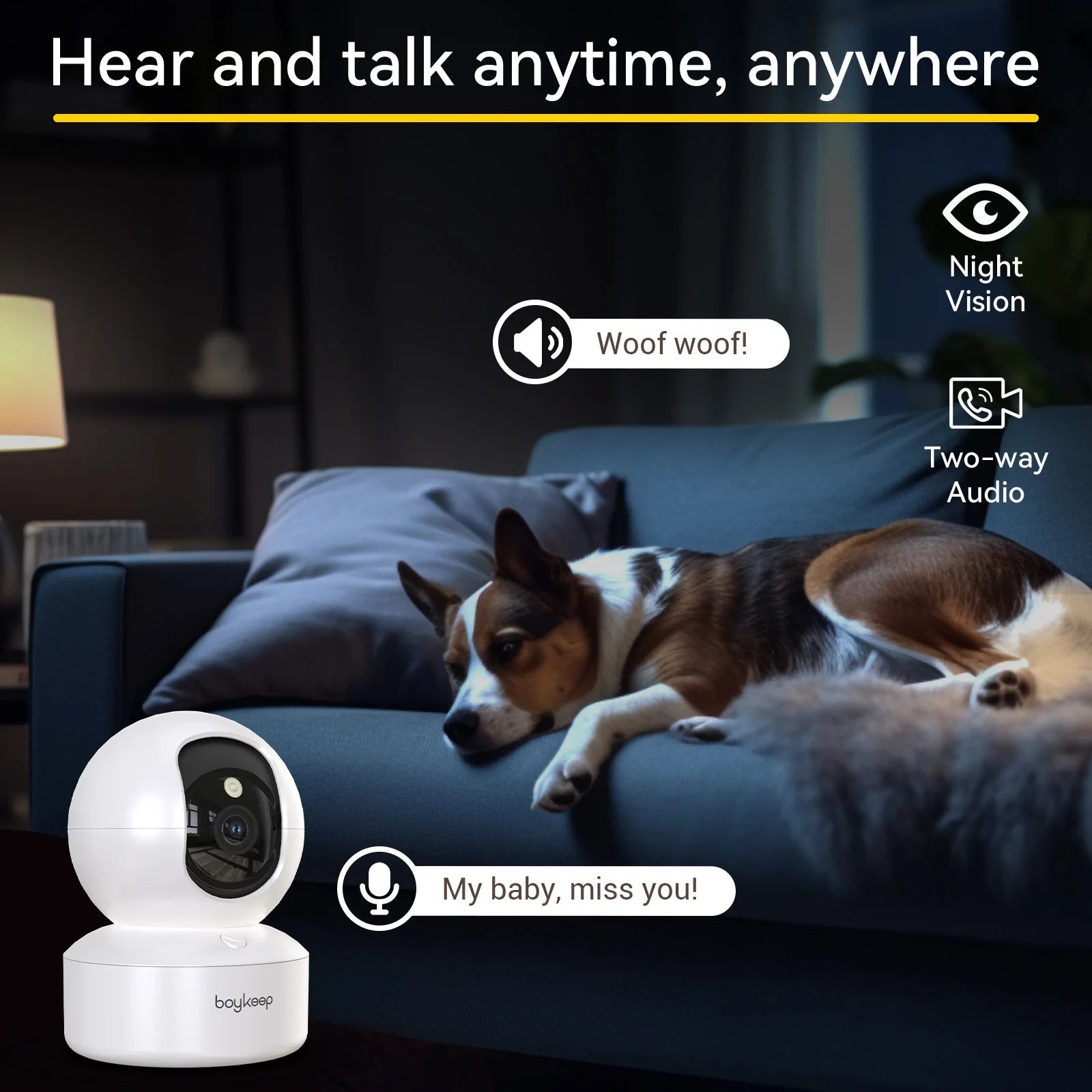 Boykeep 2K Pet Dog Camera with Phone App, 5G/2.4GHz WiFi Indoor Security Baby Camera, 360° Pan & Tilt, 2-Way Audio, Night Vision 
