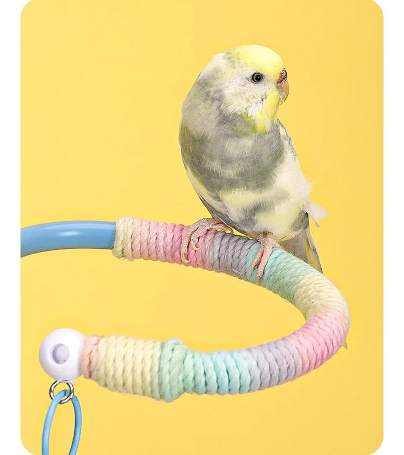 Soporte de percha para aves con cuerda montada en pinza de color rosa